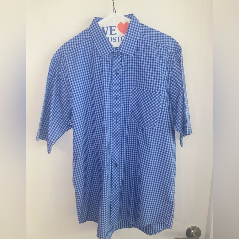 Bugatchi Men Large ‘Blue Checkered’ Short Sleeve Shirt (measures XL)